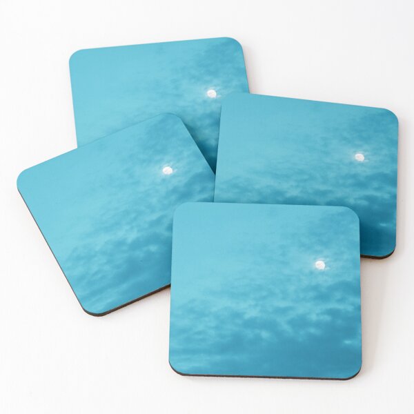 Item preview, Turquoise and sky blue color clouded sky with white moon designed and sold by FCEalin.