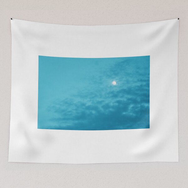 Item preview, Turquoise and sky blue color clouded sky with white moon designed and sold by FCEalin.