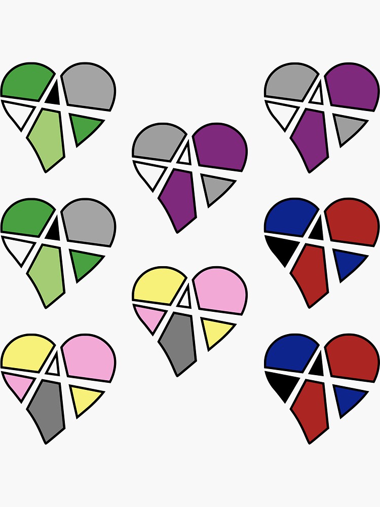 Thumbnail 3 of 3, Sticker, 8x Aroace Queerplatonic Relationship Anarchy Heart designed and sold by polyphiliashop.