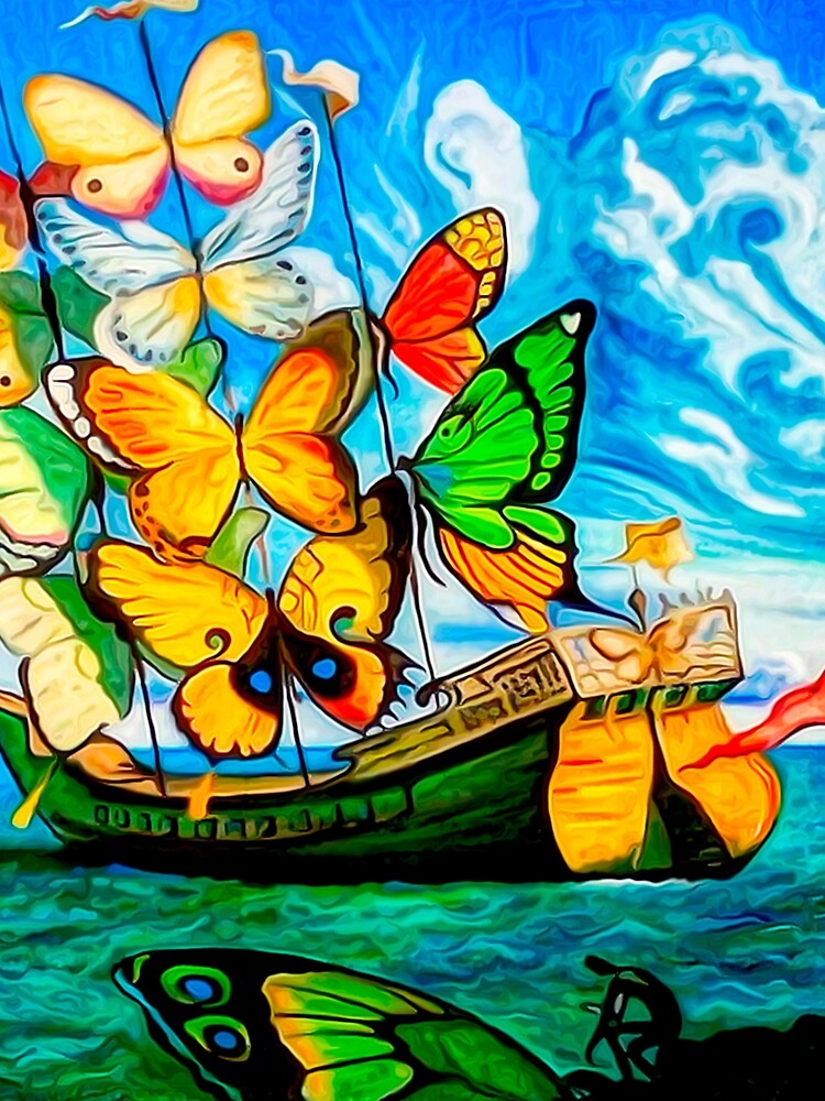 Butterfly Ship : Vintage Dali Abstract Painting