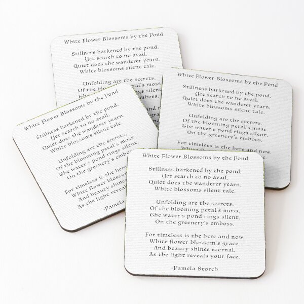 Item preview, White Flower Blossoms by the Pond Poem White Card Edition designed and sold by Pamela Storch.