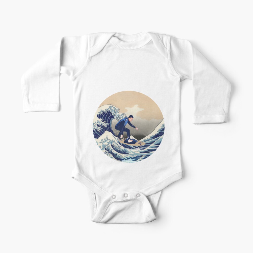 Funny Surfer Surfing On The Hokusai Great Wave Baby One Piece By Humusart Redbubble