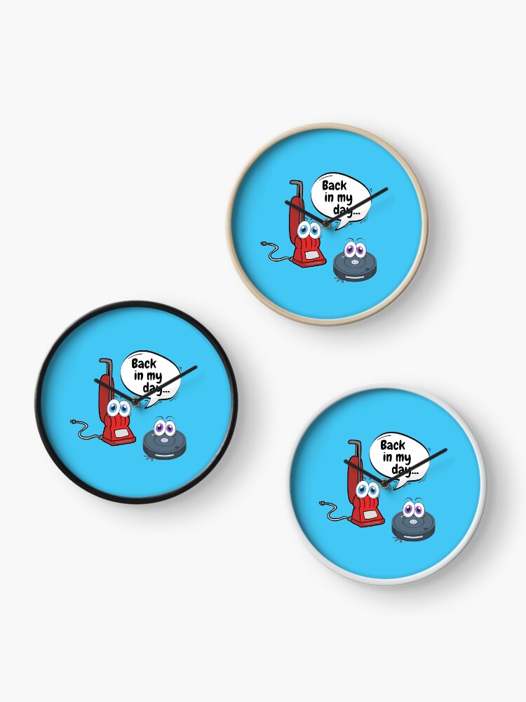 Thumbnail 3 of 4, Clock, Back In My Day Fun Vacuum And Robot Vacuum Cartoon Cleaning Humor designed and sold by SavvyCleaner.