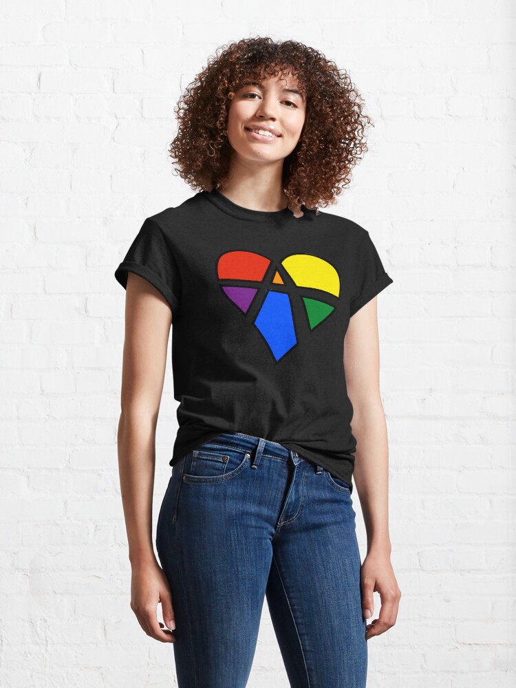 Thumbnail 4 of 7, Classic T-Shirt, Rainbow Relationship Anarchy Heart (Black) designed and sold by polyphiliashop.