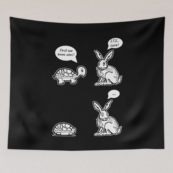 Item preview, First One Home Wins? - The Tortoise and The Hare Funny Cartoon Meme designed and sold by MakersKeystone.