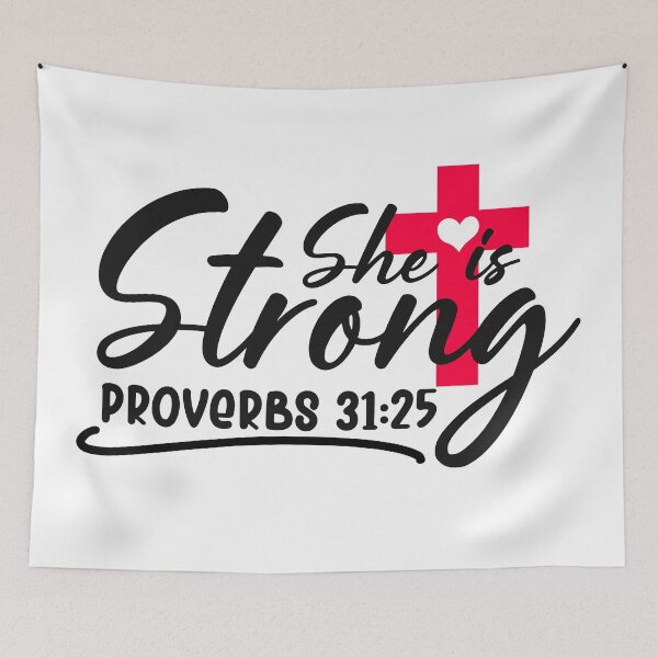 Item preview, She is Strong Black with Red Cross Proverbs 31:25 Bible Study designed and sold by WLHmedia.com .