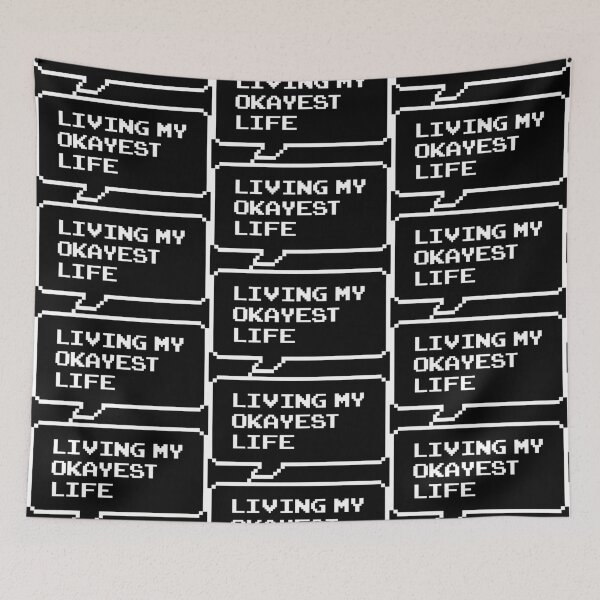 Item preview, Living my okayest life funny retro arcade style Black and White speech bubble (reverse dark mode) designed and sold by Deegital18.