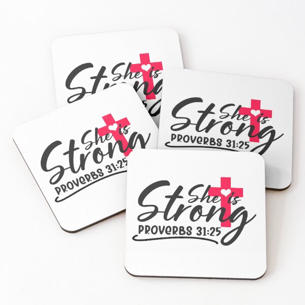 Item preview, She is Strong Black with Red Cross Proverbs 31:25 Bible Study designed and sold by WLHmedia.com .