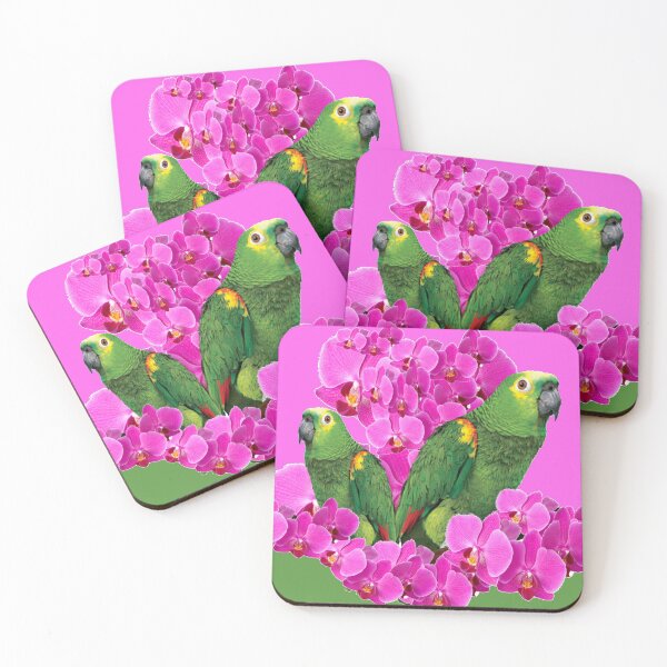 Item preview, ABSTRACT GREEN MACAWS CERISE PINK ORCHIDS ART designed and sold by sharlesart.
