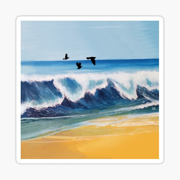 Ocean Wave with Flying Birds Sticker
