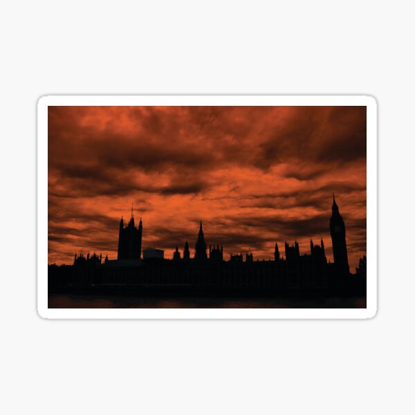 Dramatic Houses of Parliament At Dusk With Orange Clouds Sticker