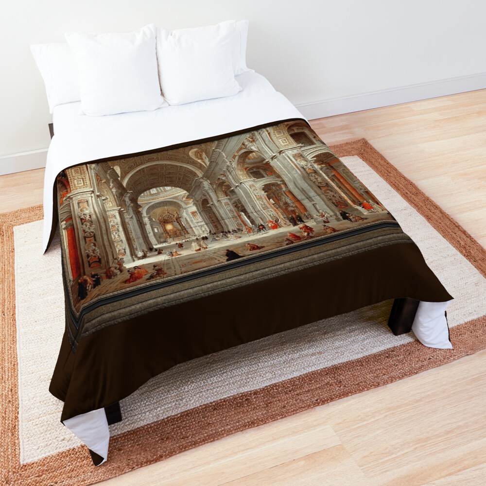 Interior View of St Peters Basilica by Giovanni Paolo Pannini - Architectural Wonder Of Beauty 2 Interior View of St. Peter's Basilica by Giovanni Paolo Pannini Fine Art Old Masters Reproduction Decorative Art Print Comforter