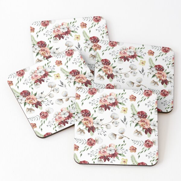 Item preview, Southern Christmas Watercolor Floral & Cotton Boll Pattern designed and sold by CyanSkyDesign.
