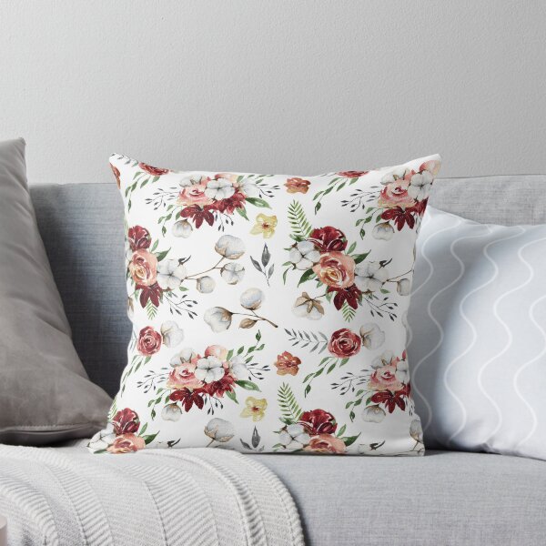 Item preview, Southern Christmas Watercolor Floral & Cotton Boll Pattern designed and sold by CyanSkyDesign.