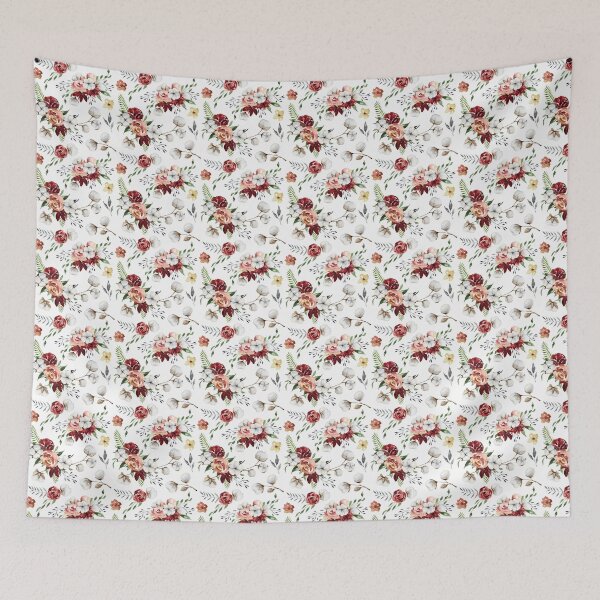 Item preview, Southern Christmas Watercolor Floral & Cotton Boll Pattern designed and sold by CyanSkyDesign.