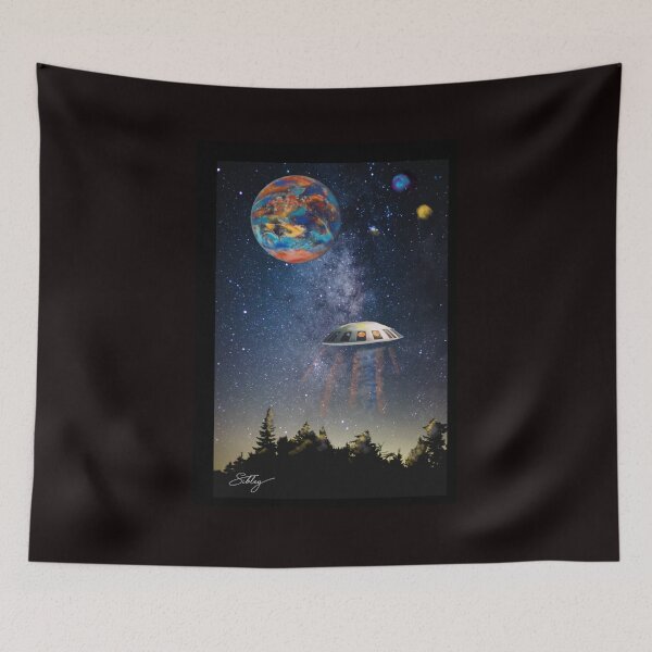 Item preview, UFO And Planet In Night Sky designed and sold by Mizjean.