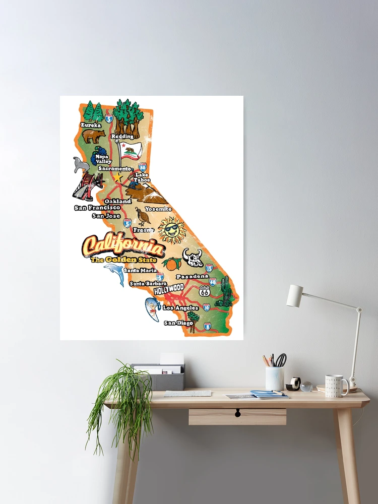 Vintage California State Map with Pictures (distressed) | Poster