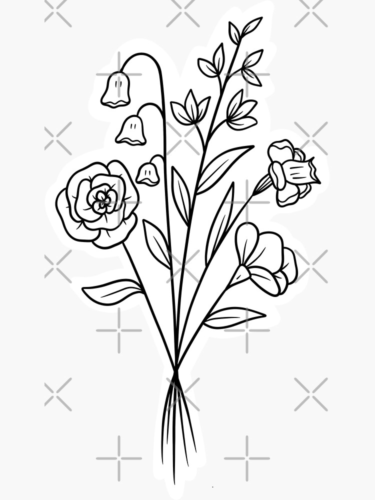 "Floral Bouquet | Line Drawing | Simple" Sticker by ekwdesigns | Redbubble
