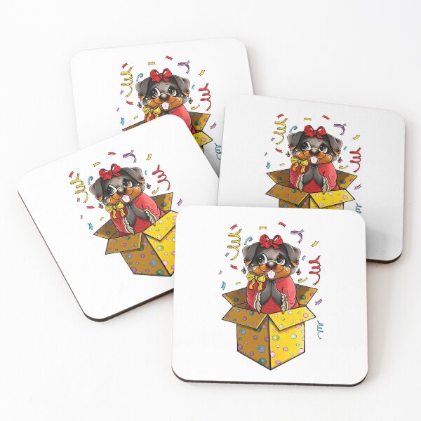 Item preview, Cartoon  character, pretty rottweiler in a holiday box. designed and sold by LaraCoolart.