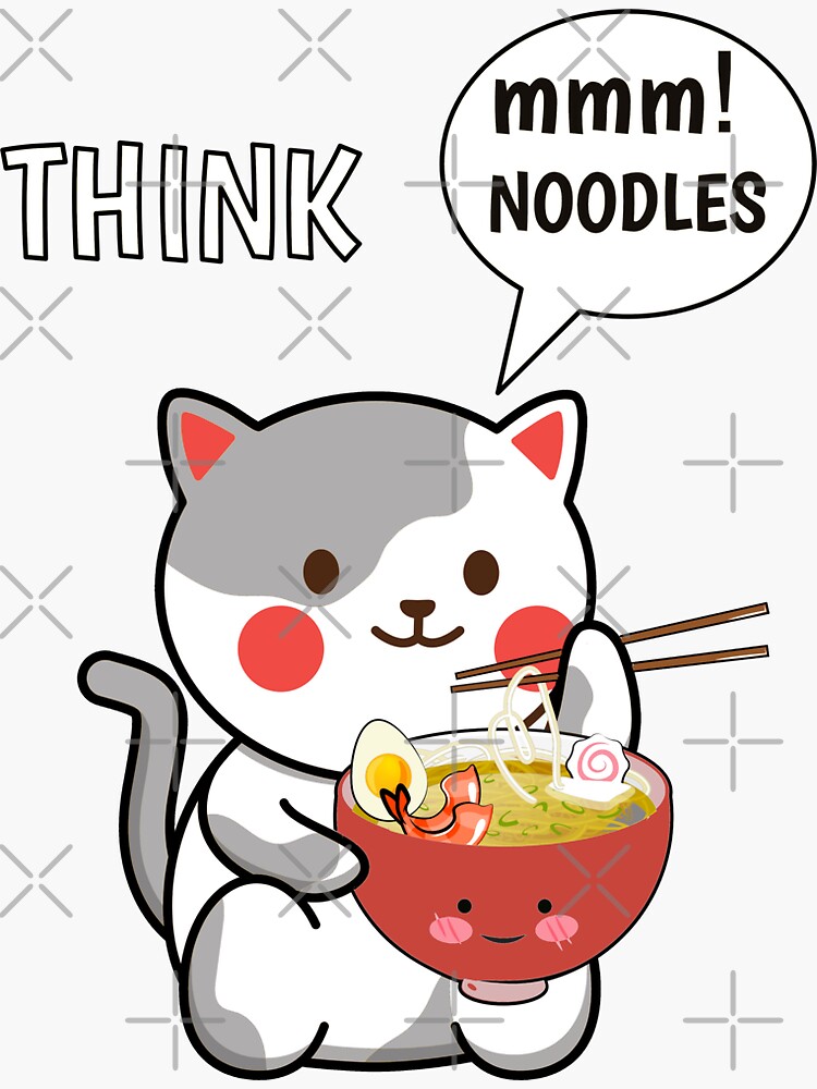 "Mmm Noodles Think Noodles Japanese Aesthetics Kawaii" Sticker by