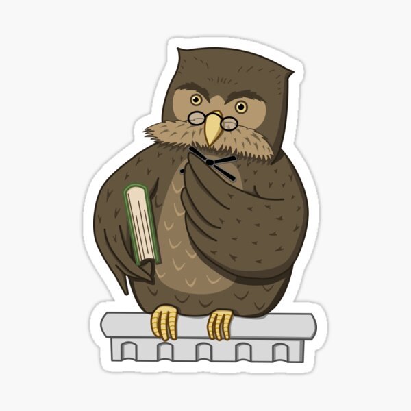 Nachdenkliche Philosophen Eule mit Buch Sticker