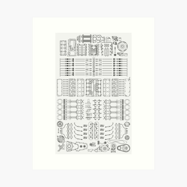Aperçu de l'œuvre Démontage du V8 (noir) créée et vendue par AutomotiveArt.