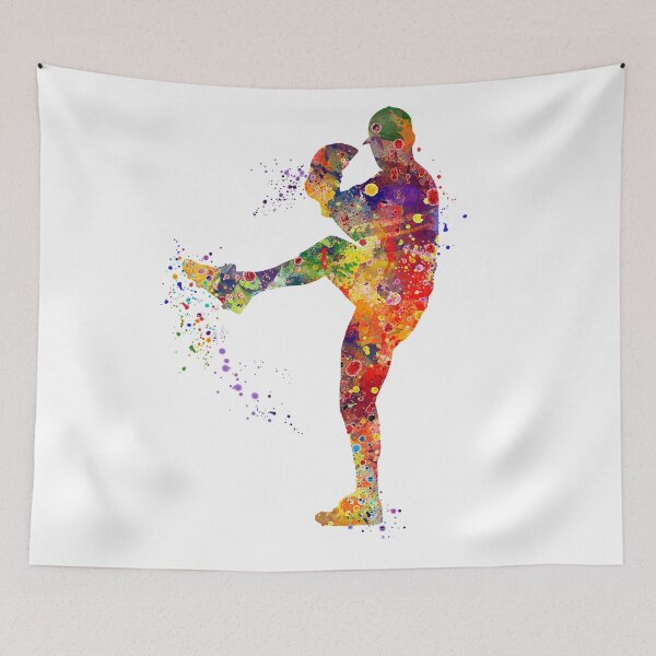 Item preview, Baseball Pitcher Boy Colorful Watercolor Silhouette designed and sold by LotusGifts.