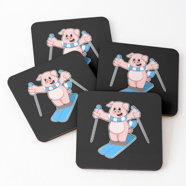 Item preview, Pig as Skier with Ski Scarf & Ski poles designed and sold by Snabdesign84.