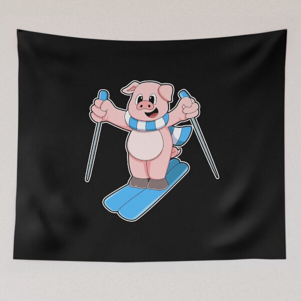 Item preview, Pig as Skier with Ski Scarf & Ski poles designed and sold by Snabdesign84.