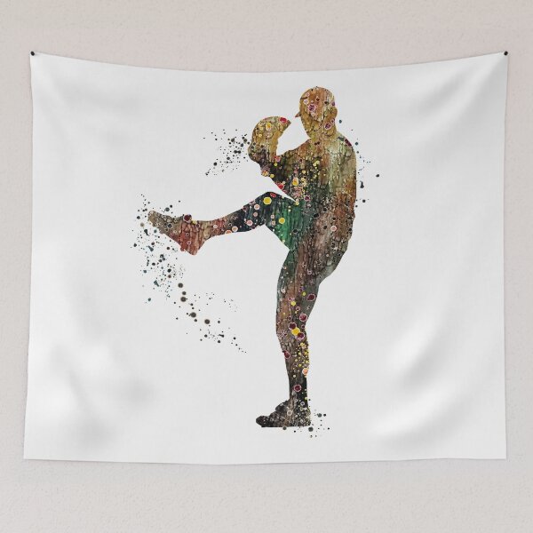 Item preview, Baseball Pitcher Boy Watercolor Silhouette designed and sold by LotusGifts.
