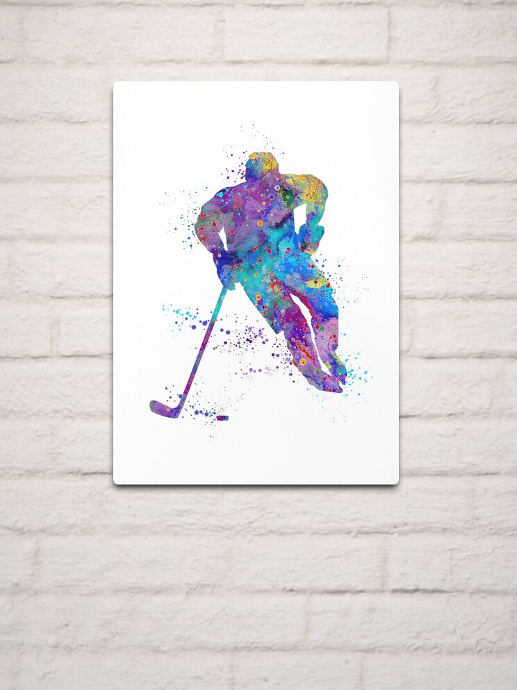 Ice Hockey Boy Player Watercolor Sports Gift Throw Pillow by LotusArt