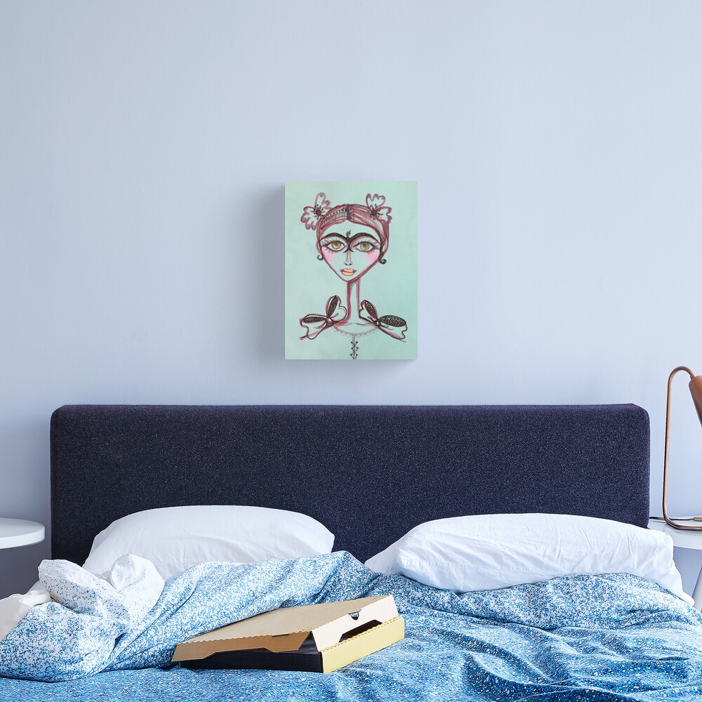 frida kahlo bird unibrow in brown meloearth portrait celebrity cute woman, mexican artist Canvas Print