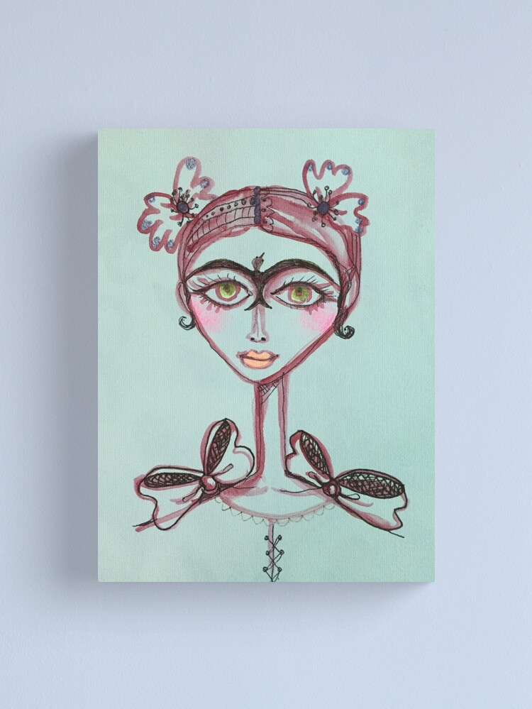 Alternate view of frida kahlo bird unibrow in brown meloearth portrait celebrity cute woman, mexican artist Canvas Print