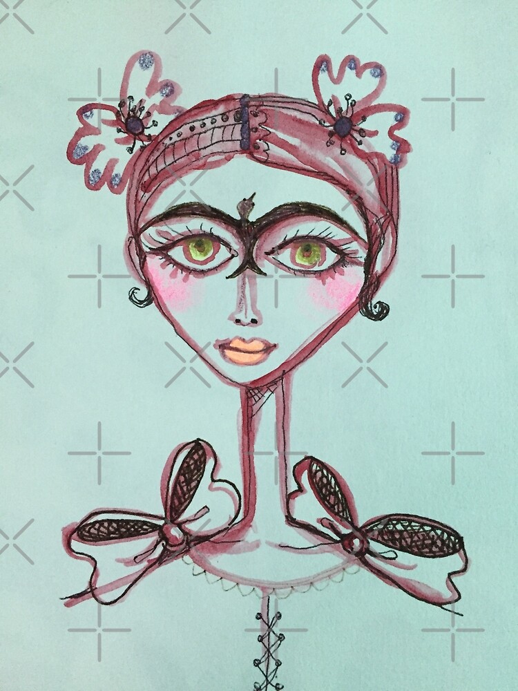 frida kahlo bird unibrow in brown meloearth portrait celebrity cute woman, mexican artist by meloearth