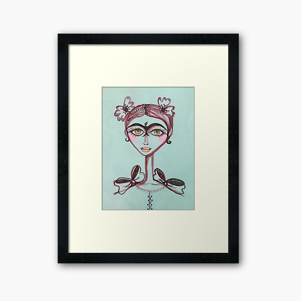 frida kahlo bird unibrow in brown meloearth portrait celebrity cute woman, mexican artist Framed Art Print