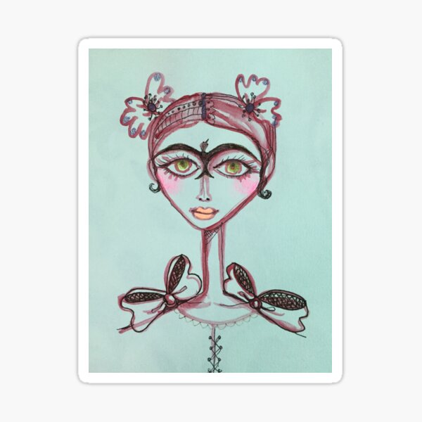 frida kahlo bird unibrow in brown meloearth portrait celebrity cute woman, mexican artist Sticker