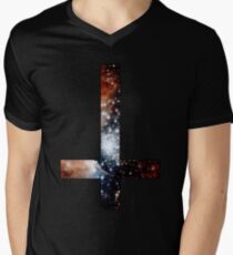 Red Galaxy Inverted Cross Men's V-Neck T-Shirt