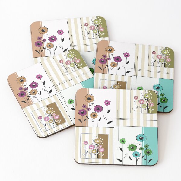 Item preview, Folklore floral patchwork in turquoise and brown tones designed and sold by fuzzyfox.
