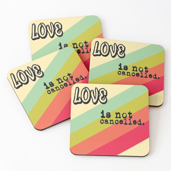 Item preview, Love is not cancelled with retro rainbow stickers and shirts designed and sold by Paintingladycat.