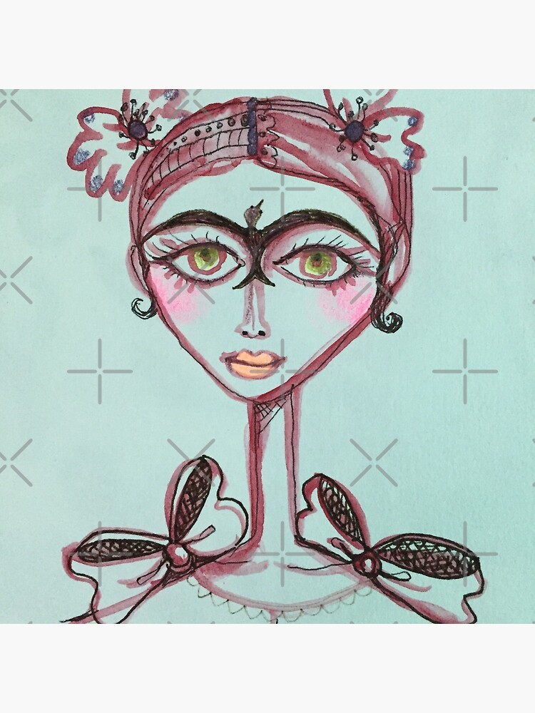 frida kahlo bird unibrow in brown meloearth portrait celebrity cute woman, mexican artist by meloearth