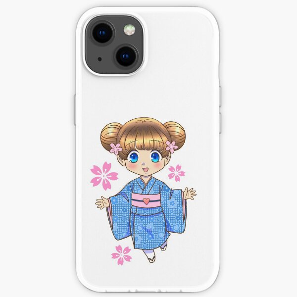 Chibi Girl with Cherry Blossoms in Kimono iPhone Soft Case