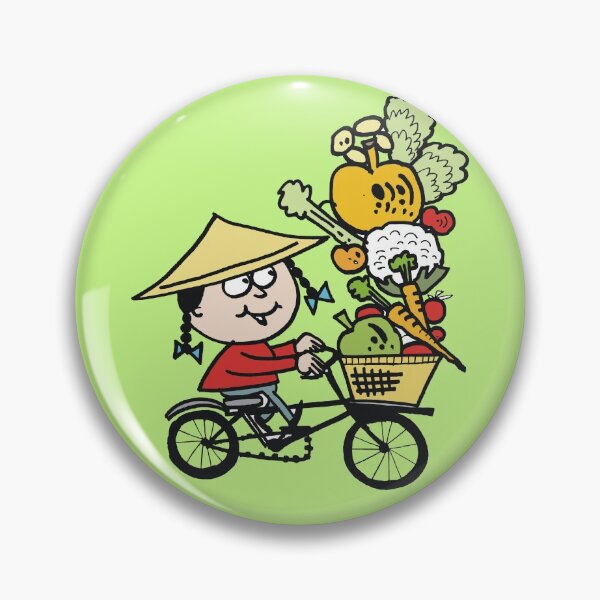 Item preview, Happy Chinese man riding bicycle carrying vegetables designed and sold by Al Benge - NZ & Australian Art.