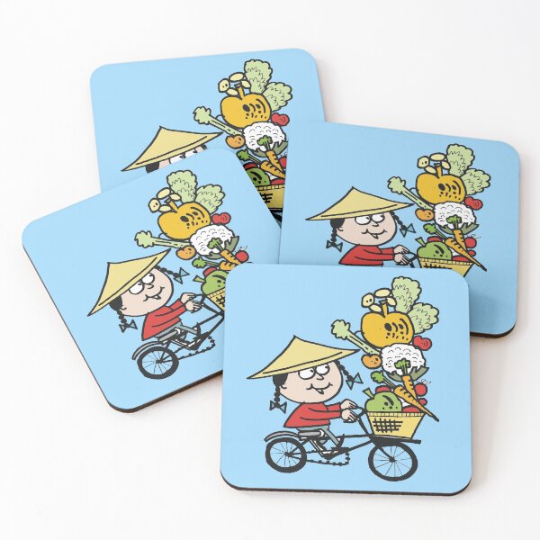 Item preview, Happy Chinese man riding bicycle carrying vegetables designed and sold by Al Benge - NZ & Australian Art.