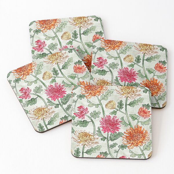 Item preview, Chrysanthemum Watercolor & Pen Pattern - Warm Sage designed and sold by TigaTiga.