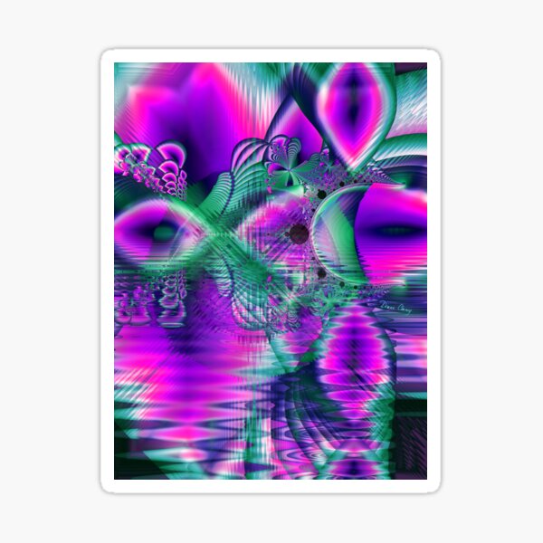 Teal Violet Crystal Palace, Abstract Fractal Cosmic Heart Sticker