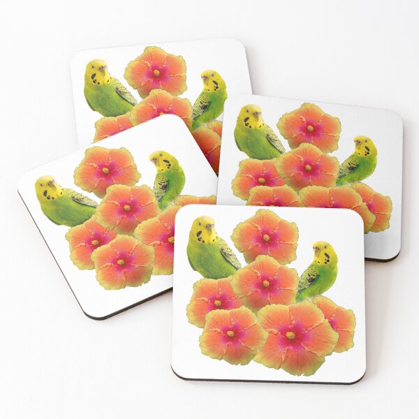 Item preview, YELLOW-GREEN PARAKEETS TROPICAL HIBISCUS FLORAL designed and sold by sharlesart.