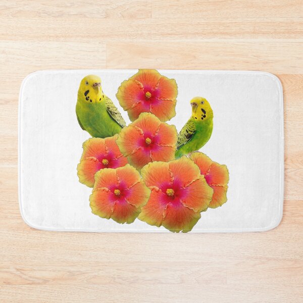 Item preview, YELLOW-GREEN PARAKEETS TROPICAL HIBISCUS FLORAL designed and sold by sharlesart.
