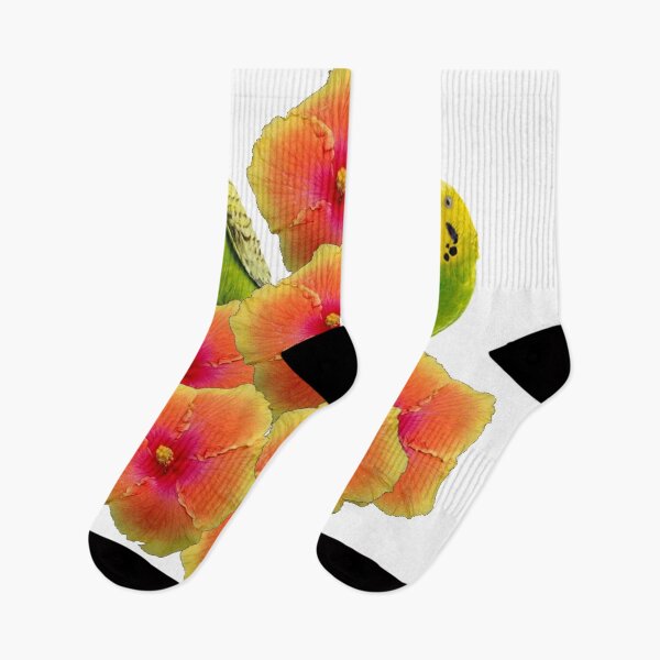 Item preview, YELLOW-GREEN PARAKEETS TROPICAL HIBISCUS FLORAL designed and sold by sharlesart.