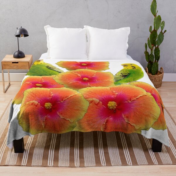 Item preview, YELLOW-GREEN PARAKEETS TROPICAL HIBISCUS FLORAL designed and sold by sharlesart.