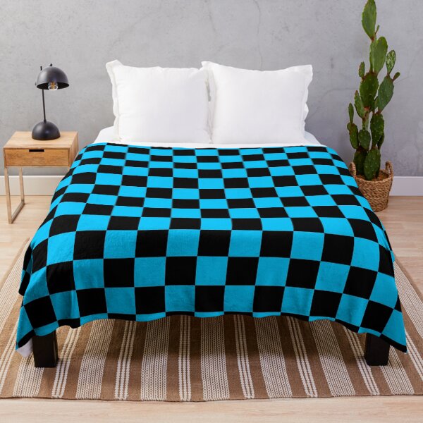 Item preview, Black and Sky-blue Grid Squares Patten designed and sold by Wishmi Lucky.